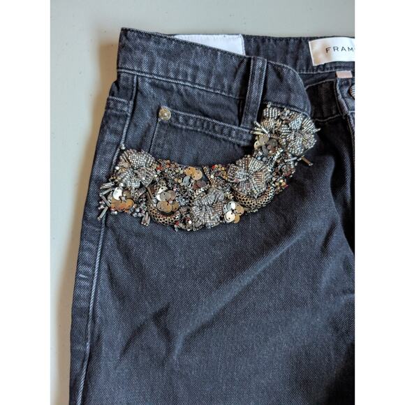 NWOT FRAME The Beaded Ankle Straight Jeans Size 27 Portia Black #3A516 - Picture 6 of 13